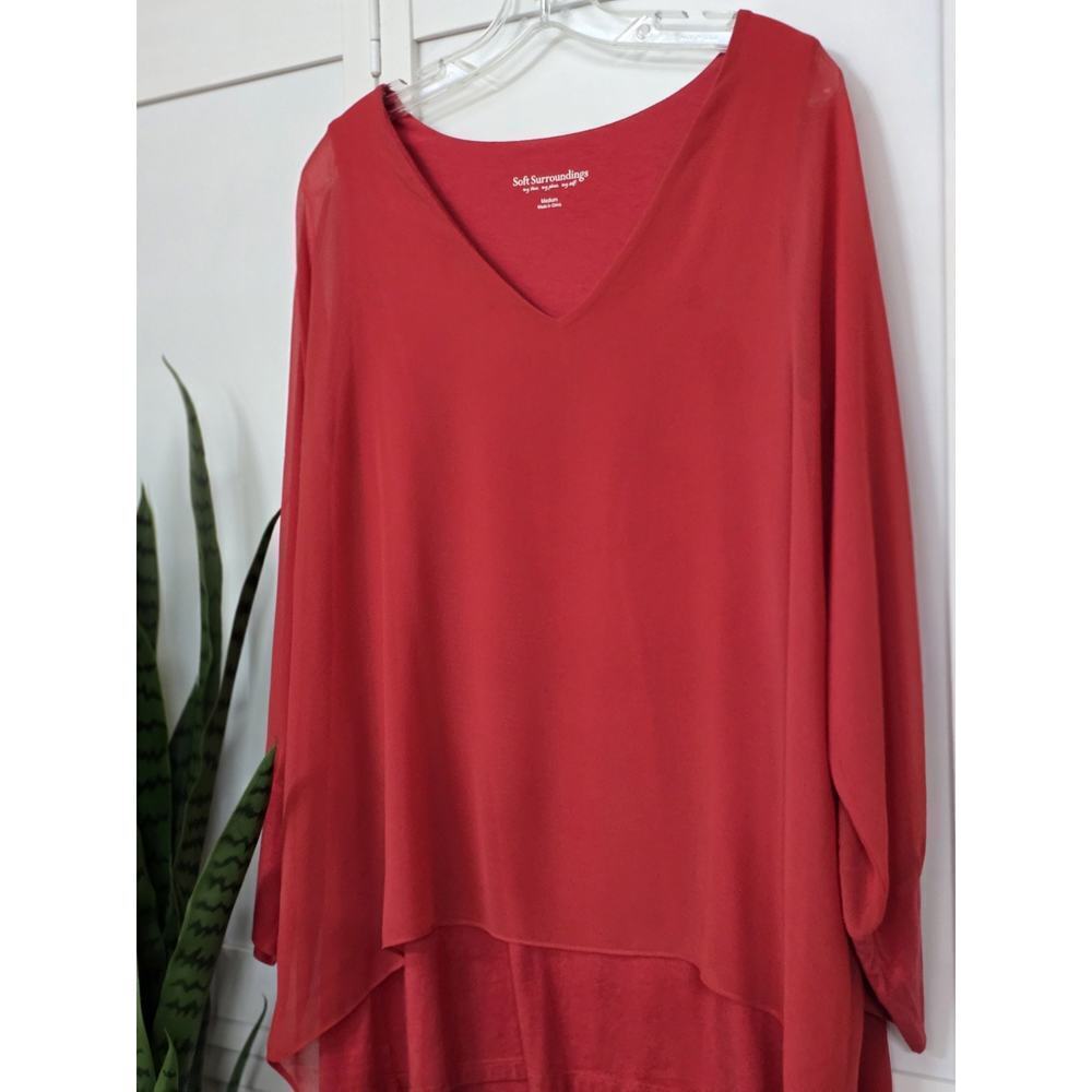 Soft Surroundings Burnt Orange San Sebastian Layered V-Neck Blouse Size Medium - Picture 2 of 5